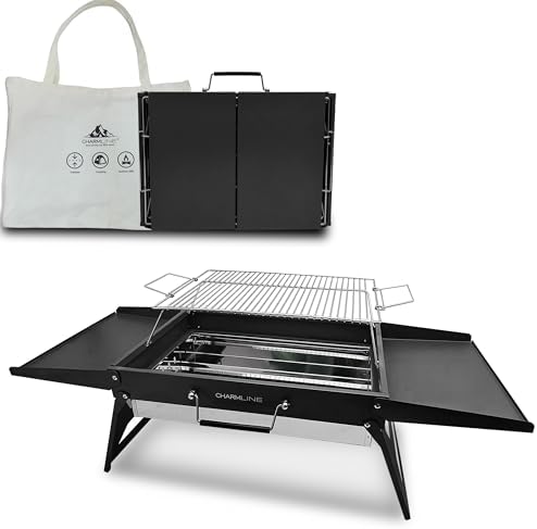 Charmline 18x13 inches Big Desktop Charcoal Grill, Liftable Grilling Net, Foldable Portable Grill for Indoor and Outdoor, BBQ Grill for Camping, Gardens, Picnics, Beach Parties, Black by Charmline
