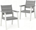 Outdoor Dining Chairs Set of 2,HDPE Patio Chairs with Wide Seat,Ergonomic Design Outdoor Furniture for Porch,Backyard,Deck,White and Grey by Polyhouz