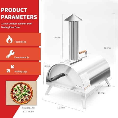 12" Wood Pellets Pizza oven with Thermometer – Portable Wood Fired Pizza stove, Stainless Steel, Quick Heat-Up, 12" Pizza Stone for Camping and Outdoor Cooking, Great Gift for Camping Enthusiasts - Image 3