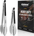Eddeas Kitchen Tongs - 9" and 12" Tongs for cooking, Heat Resistant 600 Degrees Stainless Steel Metal Tong and Non-Slip Handle - Perfect for Cooking, Salad and BBQ, Set of 2 by Eddeas