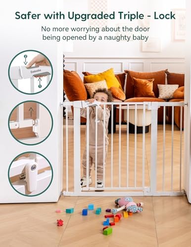 Babelio 29-43" Magnetic Baby Gate for Stairs,Doorways House,Kitchen,30" Tall Pet Door with Baffles,Pressure Mounted & Dual-Lock Design Safety for Kids Toddler,Auto-Close/Hold-Open,White - Image 3