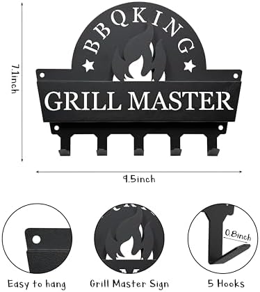 BBQ Tool Holder Wall Mount, Grill Utensil Holder with 5 Hooks, for Backyard - Image 2