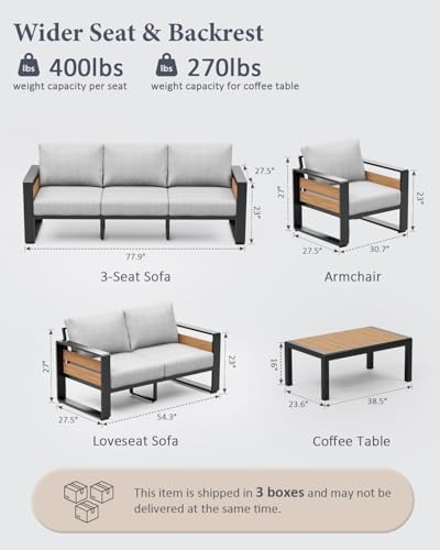 ZANDOR Aluminum Outdoor Patio Furniture Set with Table,4 Seat, Grey - Image 2
