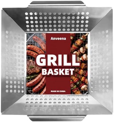 Anveena 1 Pack Heavy Duty Stainless Steel Grill Basket by ANVEENA