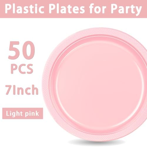 WELLIFE Pink Plastic Plates 7 Inch 50 Count - Image 5