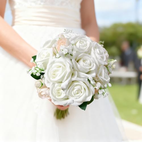 100Pcs White Roses Artificial Flowers with Stems，Fake Roses Bouquet Fake Flowers Bulk，Silk Velvet Roses for Wedding Centerpieces Arrangement Baby Shower Birthday Home Decor Gifts - Image 7