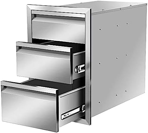 Flush Mount Stainless Steel Double Drawers with Recessed Handles for Outdoor Kitchens Or BBQ Island,-14W X 21H X 23D Inch by OLIPIC