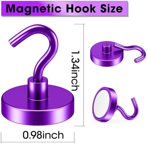 VNDUEEY Magnetic Hooks, 80 Lbs Heavy Duty Earth Magnets with Hooks for Cruise Cabin, Strong Magnetic Hooks for Hanging, Metal Magnetic Hanger for Grill, Fridge, Kitchen, Garage (Purple, Pack of 10) - Image 4