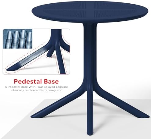 Costaelm Sunshine 31.5" Round Plastic Outdoor Patio Dining Table for 4, Navy Blue - Image 5