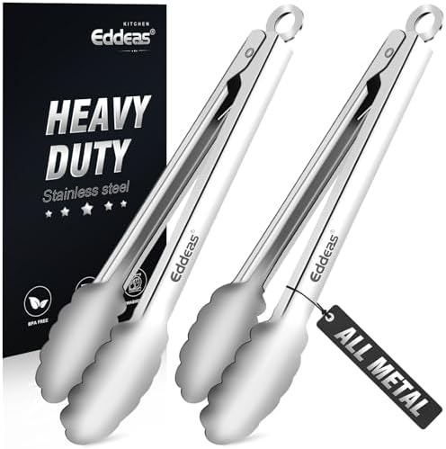 2PCS 9Inch Tongs for Cooking Heavy Duty All Metal Kitchen Tongs by Eddeas
