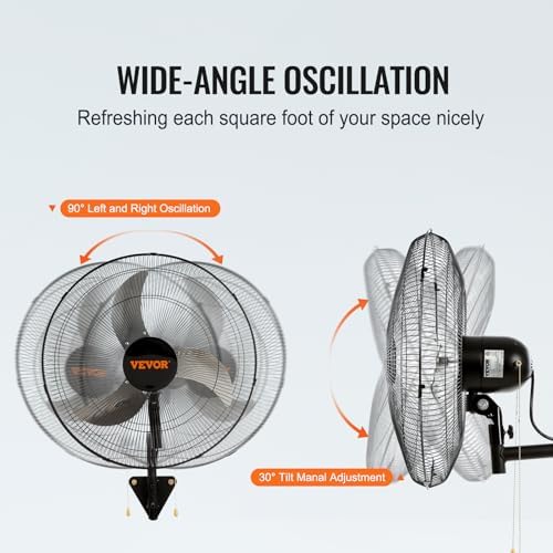 VEVOR 20 Inch Wall Mount Fan, Oscillating, 3-Speed, 4000 CFM, 2 Pack - Image 4
