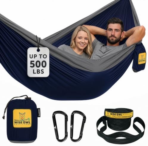 Wise Owl Outfitters Camping Hammock – up to 500lbs Portable Hammock with Tree Straps - Travel, Backpacking, Hiking, Outdoors Camping Gear - Single or Double by WiseOwlOutfitters