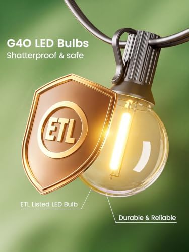 LACHON Outdoor String Lights Waterproof 100 FT with 50 G40 IP65 Bulbs - Image 3