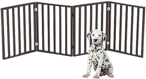 Pet Gate - 4-Panel Indoor Foldable Dog Fence for Stairs, Hallways or Doorways - 72x24-Inch Retractable Wood Freestanding Dog Gates by PETMAKER (Brown) by PETMAKER