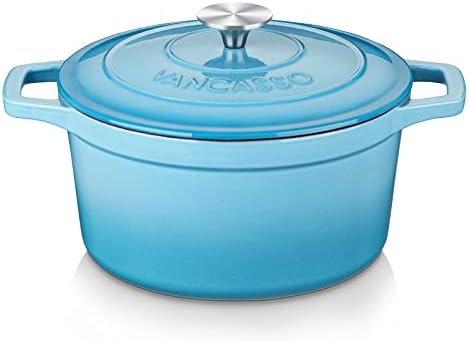 vancasso 7.5 Qt Round Enameled Cast Iron Dutch Oven with Lid, Blue by vancasso