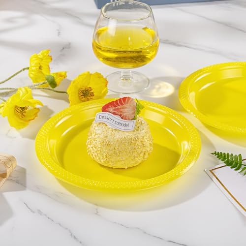 WELLIFE 7 Inch Yellow Plastic Plates 50 Count - Image 2