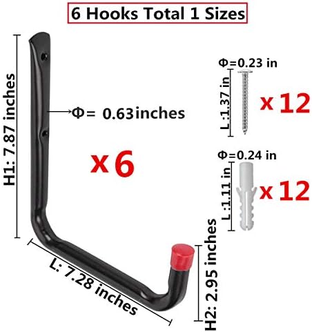 Heavy Duty Utility Garage Storage Hooks, Ladder Storage Hook Wall Mount J Organizer Hangers for Hoses, Garden Tools, Cords, Cables, Toy Bag - Image 2