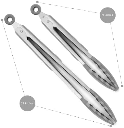 2 Pack Silicone Kitchen Tongs, 9 & 12 Inch, Stainless Steel, Grey - Image 4