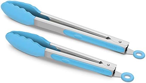 2 Pack Silicone Kitchen Tongs, 9 & 12 Inch, Stainless Steel, Blue by ALLWIN-HOUSEWARE