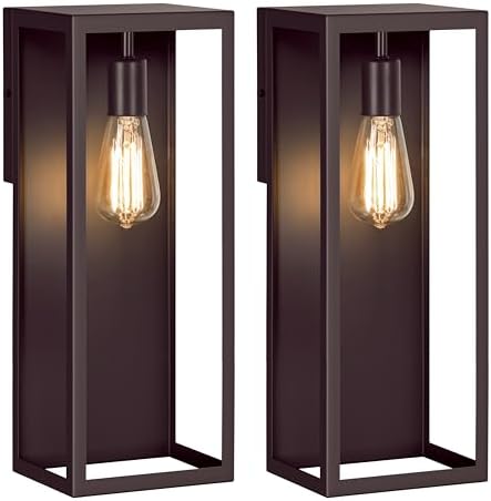 2-Pack Outdoor Wall Lanterns, 16” Exterior Waterproof Outdoor Light, Brown by WelcometoVerRon