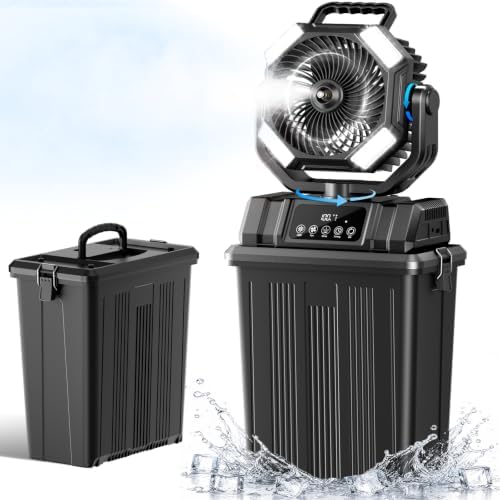 40000mAh Misting Fans for Outside, 15L Portable Outdoor Cooling Fan with Auto Oscillation, LED Light, Timer, Rechargeable Battery Powered Mister Fan for Camping, Beach, Patio by Etholzonmistingfan