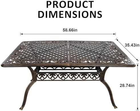58.66" Bronze Aluminum Hollow Pattern Outdoor Dining Table, Fits 8, With Umbrella Hole - Image 3