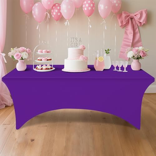 Smiry 5 Pack Spandex Table Cloth 6FT, Elastic Fitted Purple Tablecloth - Image 6