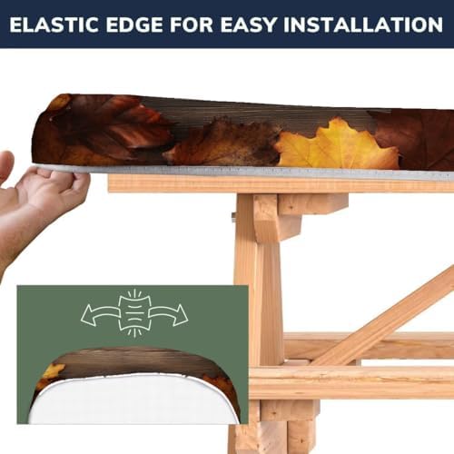 CAPSCEOLL Fitted Picnic Table Cover with Bench Covers 8ft - Brown Wood - Image 3