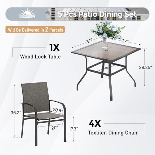 SUNSHINE VALLEY Patio Dining Set for 4, 37" Metal Table & Brown Chairs - Image 5