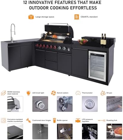 95.8'' Modular Outdoor Kitchen Island with Grill, 6+1 Burners, 95500 BTU - Image 4