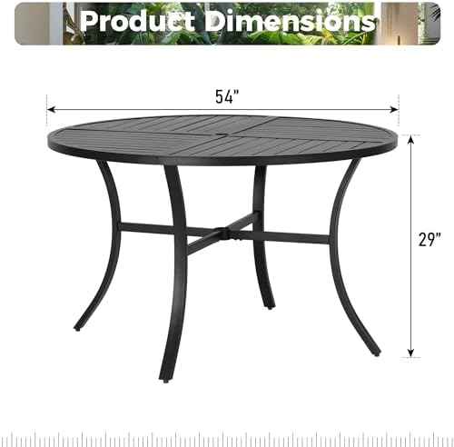 MIXPATIO Patio Round Table w/Umbrella Hole, Metal Table for 6, Black - Image 3