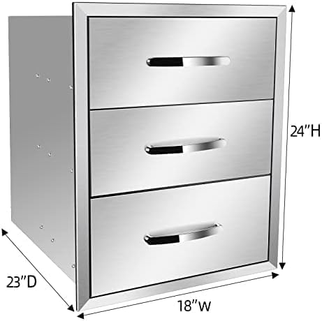 Outdoor Kitchen Drawers Stainless Steel 3-Drawer BBQ Drawer Enclosed Built-in Drawer Flush Mount For Outdoor Kitchens & BBQ Islands,18Wx23Dx24H - Image 2