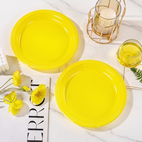 WELLIFE 9 Inch Yellow Plastic Plates 50 Count - Image 2