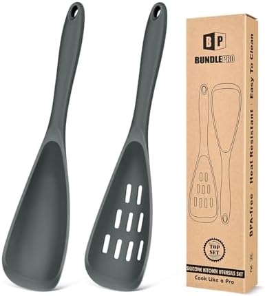 BUNDLEPRO Silicone Cooking Spoons for Nonstick Cookware, One-Piece, 2 Pack by BUNDLEPRO