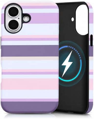 for iPhone 17 Case, Magnetic Matte Frosted Dual-Layer Striped Phone Case for Women, Retro Aesthetic Cover Compatible with Mag Safe Accessories - Lavender Mist by YKCZL