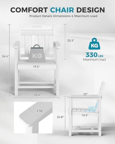 Ciokea HDPE Outdoor Patio Dining Chairs Set of 2, All-Weather, White - Image 2