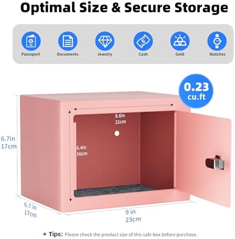 CDC DIGI Safe Box, Steel Security Safe Lock Box with Key Lock, Safe Box for Home, Office, Money, Jewelry, Documents and Valuables, 0.23 Cubic Feet, 9.06" W x 6.69" D x 6.69"H（Pink） - Image 2