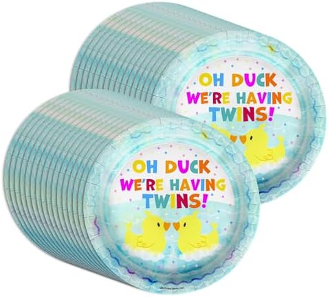 Birthday Galore Oh Duck! We're Having Twins Baby Shower - 32 Piece Disposable Party Supplies - Rubber Ducky Baby Shower Decorations - Round Party Plates - Large 9" Paper Plates In Bulk - Image 5