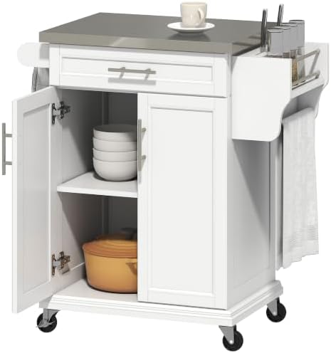 HOMCOM Kitchen Island on Wheels with Stainless Steel Countertop White by HOMCOM