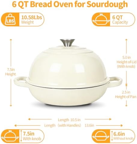 6QT Enameled Cast Iron Dutch Oven For Sourdough Bread Baking - Image 4