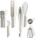Calphalon Edge 6-Piece Stainless Steel Kitchen Tool & Gadget Set, Kitchen Utensil Set with Silicone Accent, Can opener, Straight peeler, Grater, Tongs, Balloon whisk and Scoop (Taupe) by Calphalon