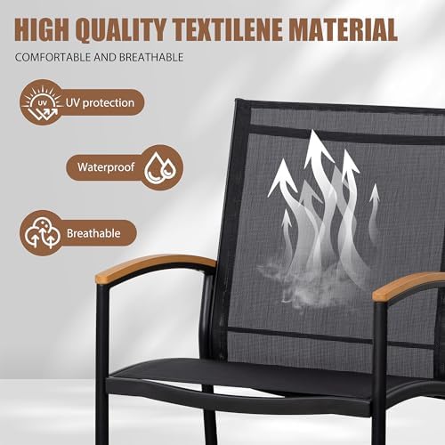 Shintenchi 3 Piece Outdoor Rocking Bistro Set, Textilene Fabric Small Patio Furniture Set, Front Porch Rocker Chairs Conversation Set with Table for Lawn, Garden, Balcony, Poolside (Black) - Image 5