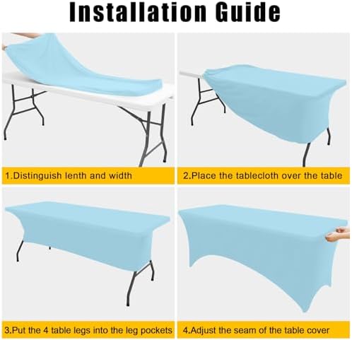 Smiry 2 Pack Spandex Table Cloth 6FT, Elastic Fitted Baby Blue Tablecloth - Image 4