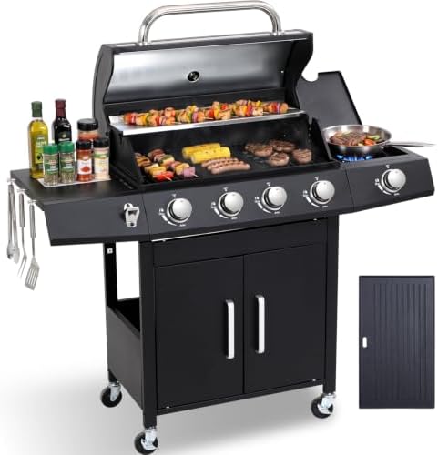 4-Burner Propane Gas BBQ Grill with Side Burner for Outdoor BBQ by COOKIT