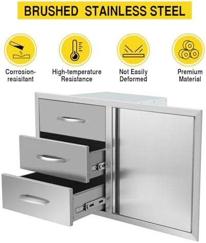 38.3W x 22.7H x 20.7D Outdoor Kitchen Door Drawer Combo BBQ Access Triple Drawers and Single Door Designed for BBQ Island Grill Station - Image 4