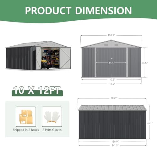 Devoko 10x12 FT Outdoor Storage Shed, Gray - Image 3