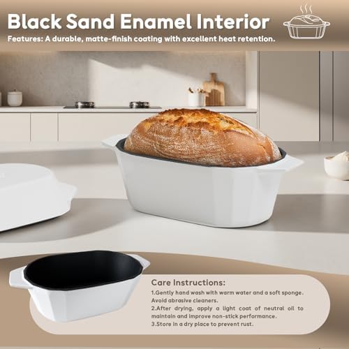 Enameled Cast Iron Dutch Oven for Bread Baking – 3QT Oval Round Heavy Duty Bread Pan with Lid, Non-Stick Ceramic Coating,Loaf Cast Iron Bread Oven for Sourdough, Baking, Roasting, Braising, Stovetop & Oven Safe - Image 6