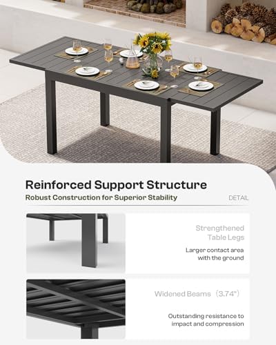 All-Aluminum Expandable Outdoor Patio Dining Table for 4-8 Person, All-Weather Rectangular Outdoor Table(48"-79") with Smooth Cilde Rails & Secure Locking Handle for Garden, Indoor, Gray - Image 6
