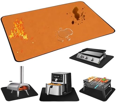 Heat Resistant Mats for Countertop and Grill Table, Fireproof Grill Mats for Outdoor Grill, Under Griddle BBQ Mat, Portable Charcoal Grill, Air Fryer, Gas Grill,Orange,20 x 25 inch by Unknown