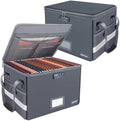 ENGPOW File Box with Lock, Fireproof Document Box with Pockets, Collapsible File Organizer Filing Storage Cabinet with Handle, Portable Home Office Safe for Hanging Letter/Legal Folders,Gray,2 Pack by ENGPOW